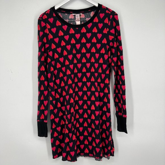 Victoria's Secret Women's Valentines Hearts Thermal Sleepshirt Black Red XL NWT - Picture 2 of 5